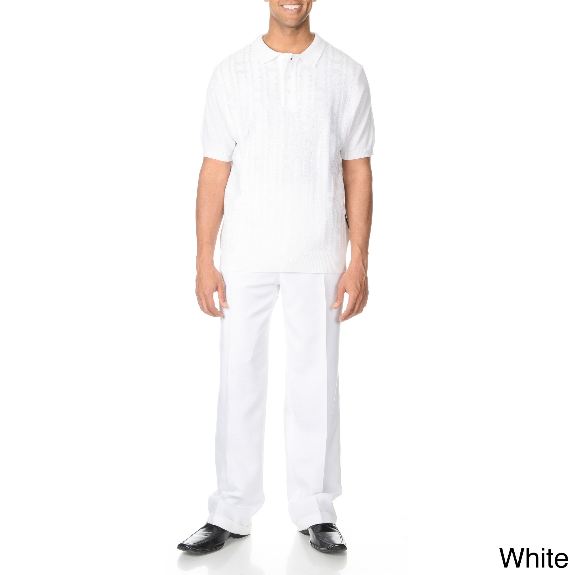 Steve Harvey Mens White 2 piece Knit Polo And Pant Set