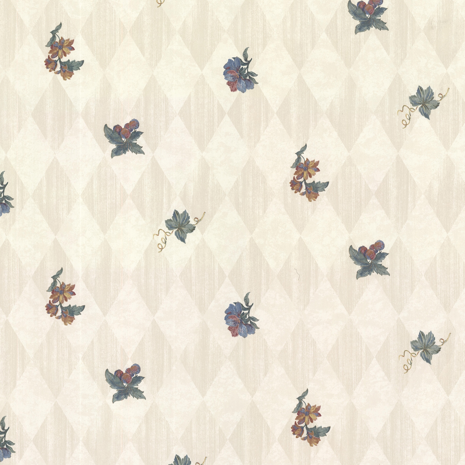 Olive Grey Harlequin Floral Toss Wallpaper