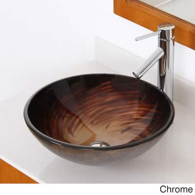 Elite Modern Design Tempered Glass Bathroom Vessel Sink and Faucet