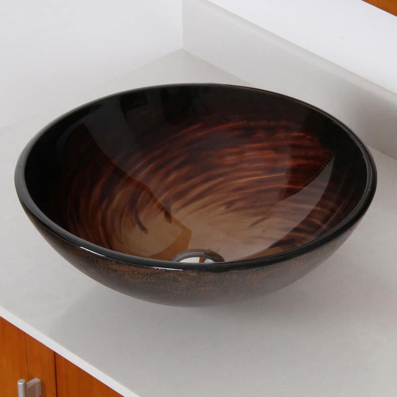 Elite Modern Design Brown Glass Bathroom Vessel Sink and Waterfall Faucet