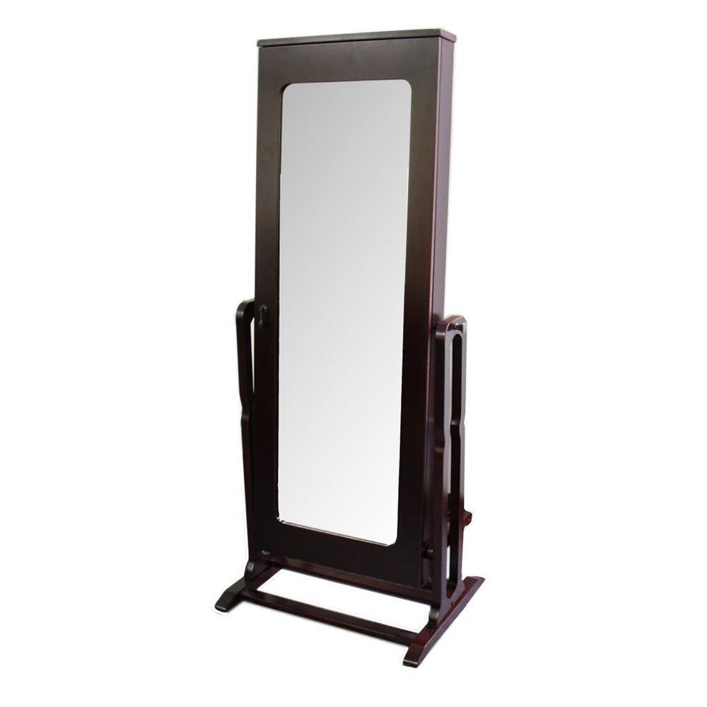 Tall Dark Cherry Standing Mirror with Interior Storage