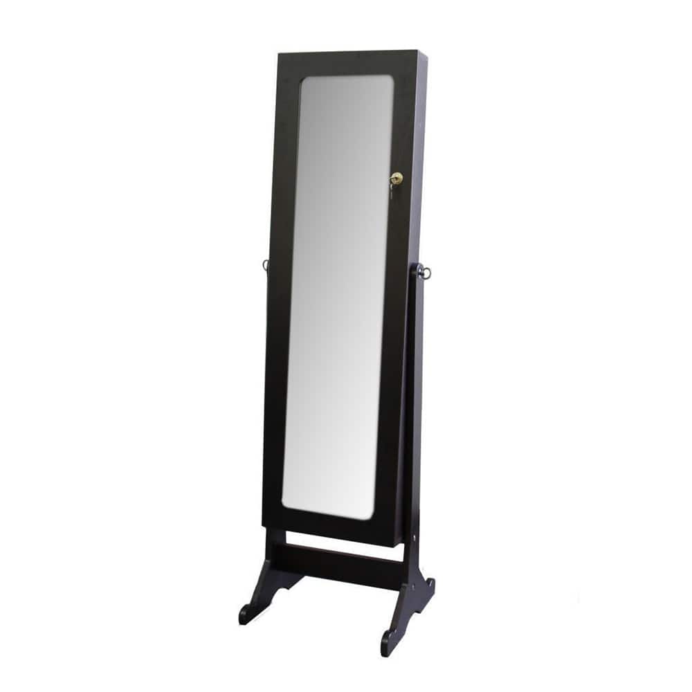 Tall Dark Cherry Standing Mirror with Storage