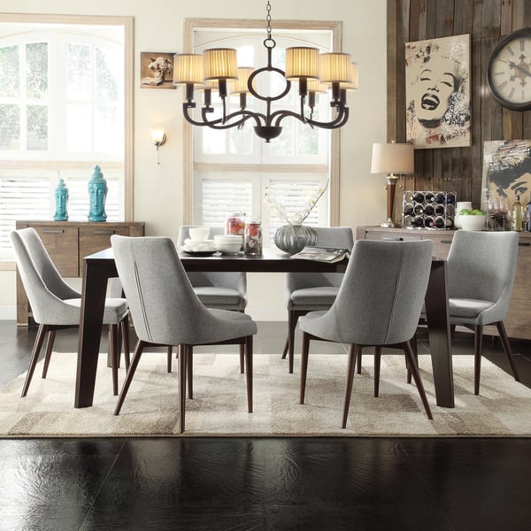 slide 2 of 11, INSPIRE Q Sasha Curved Grey Linen Upholstered 7-piece Angled-leg Dining Set