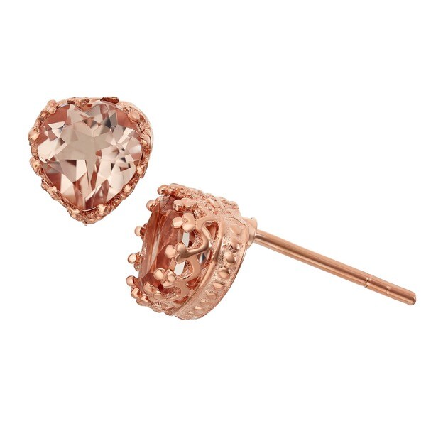 Gioelli Tiara Collection Rose Gold plated Silver Simulated Morganite Heart Crown Earrings