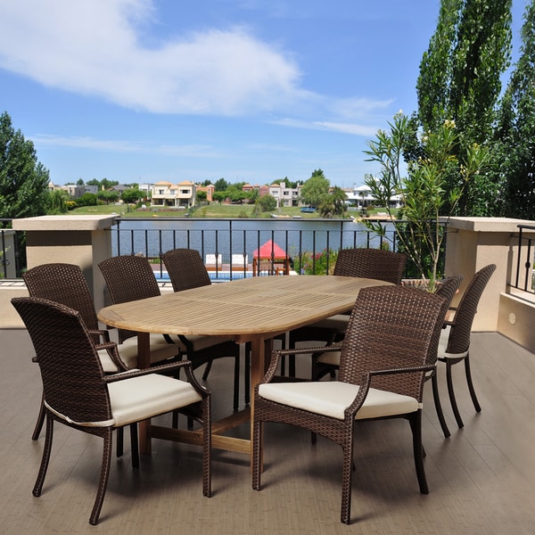 Liguria 9 piece Dining Teak & Wicker Set ia Teak Dining Sets