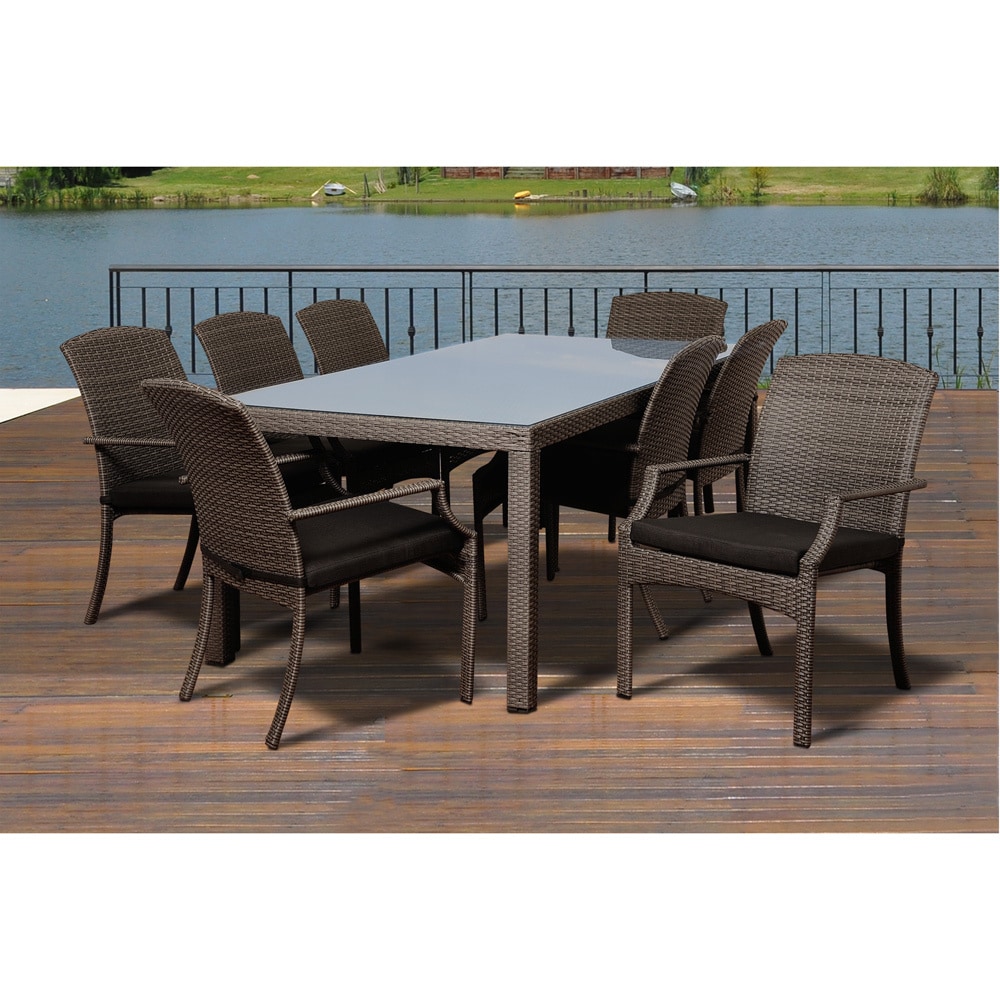 Jersey 9 piece Wicker Dining Rectangular Set Grey