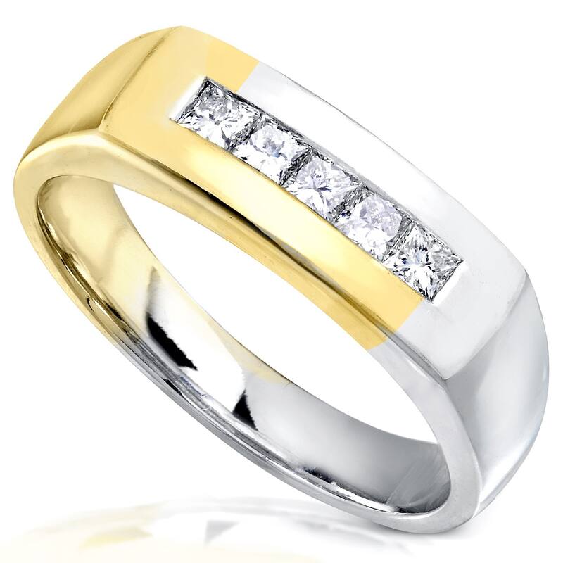 Annello by Kobelli 18k Two-tone Gold 1/2ct TDW Men's Diamond Wedding Band - 8