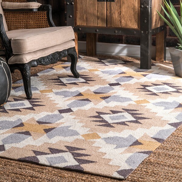 nuLOOM Mustard Hand-Hooked Modern Tribal Geo Print Area Rug - 8'6 x 11' 6
