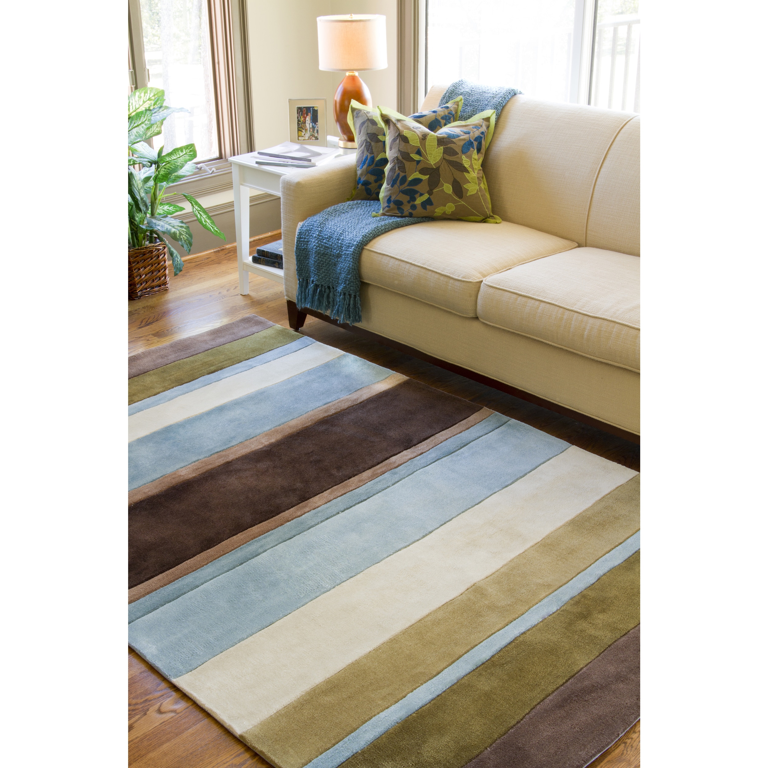 Hand tufted Felch Stripe Blue Area Rug (8 X 11)