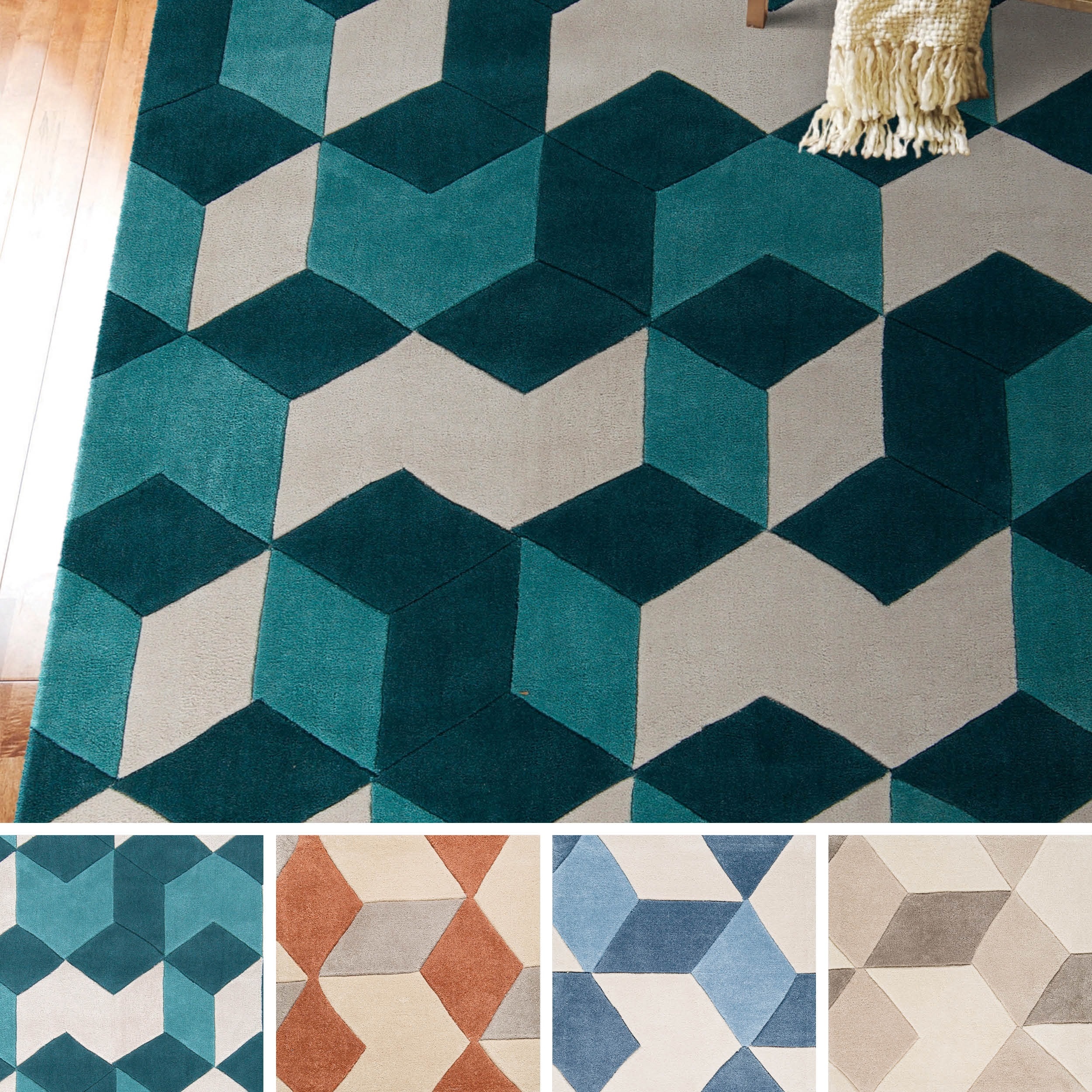 Hand tufted Beecher Geometric Teal Area Rug (8 X 11)