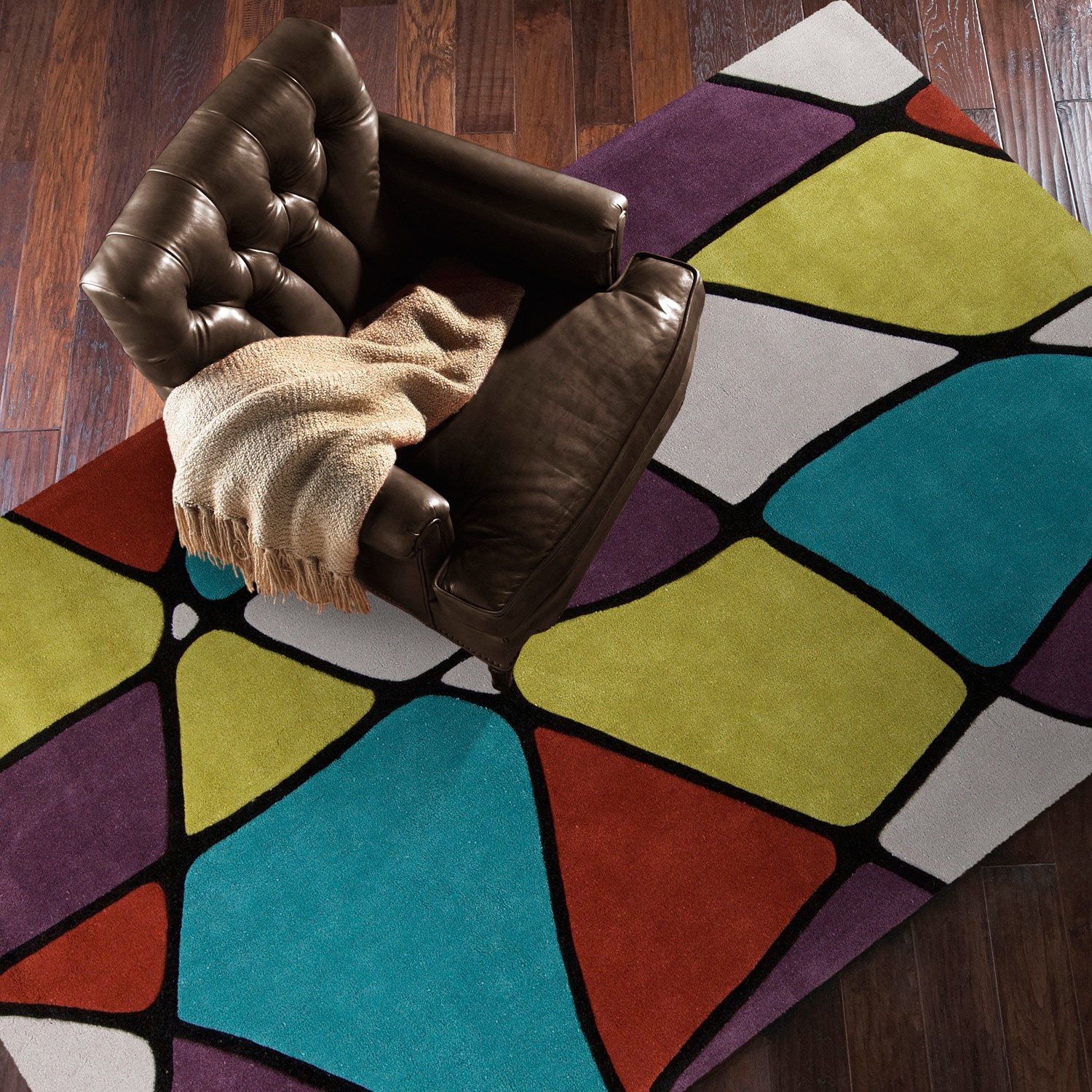 Hand tufted Belmont Geometric Teal Area Rug (8 X 11)