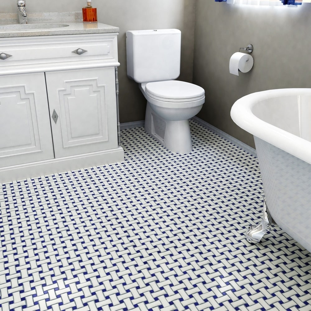 Somertile 10.5x10.5 inch Victorian Basket Weave White/cobalt Porcelain Mosaic Tile (pack Of 10)