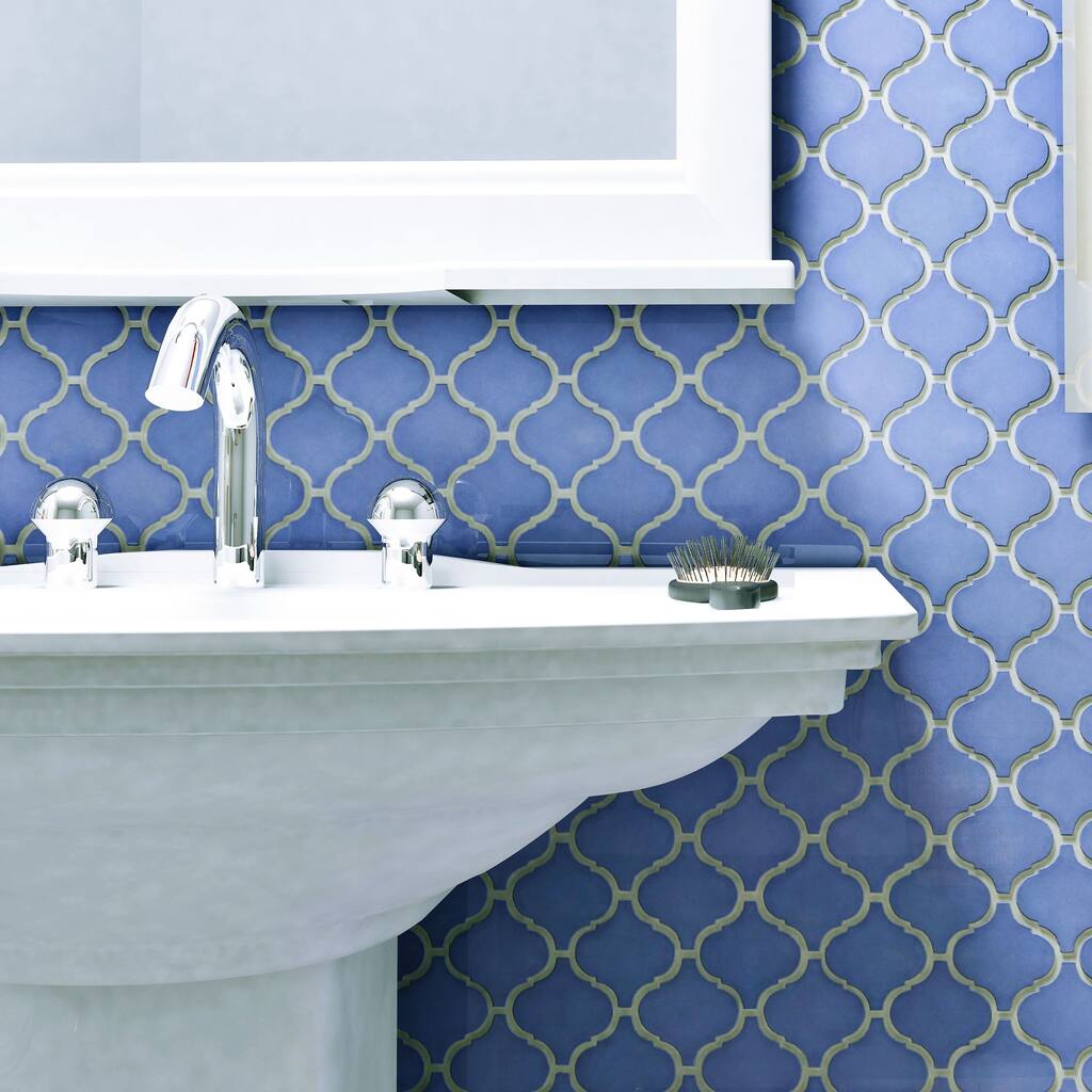 Merola Tile 9.75x10.25-inch Victorian Morocco Glossy Blue Porcelain Mosaic Floor and Wall Tile (10 tiles/7 sqft.)