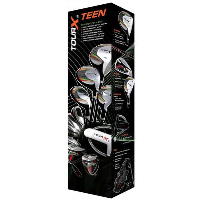 Merchants Of Golf Tour X2 Teen 16 piece Set (Silver, blackLeft/right Handed See optionsShaft options Graphite, steel, plastic, nylonCover IncludedMaterials Graphite, steel, plastic, nylonWeight 20 poundsDimensions 44 inches long x 12 inches wide x 1