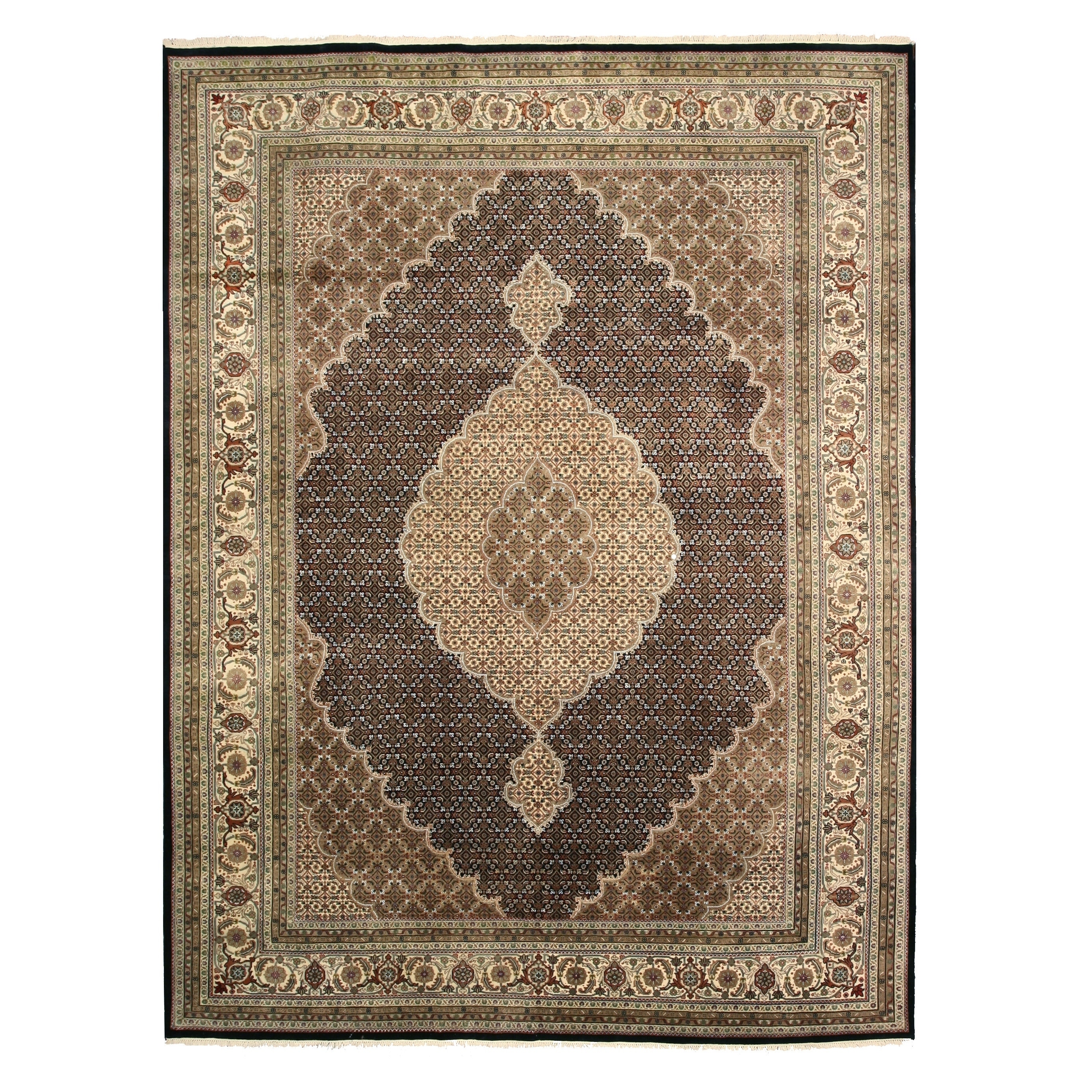 Eorc Black Hand knotted Wool And Silk Tabriz Mahi Rug (6 X 9)