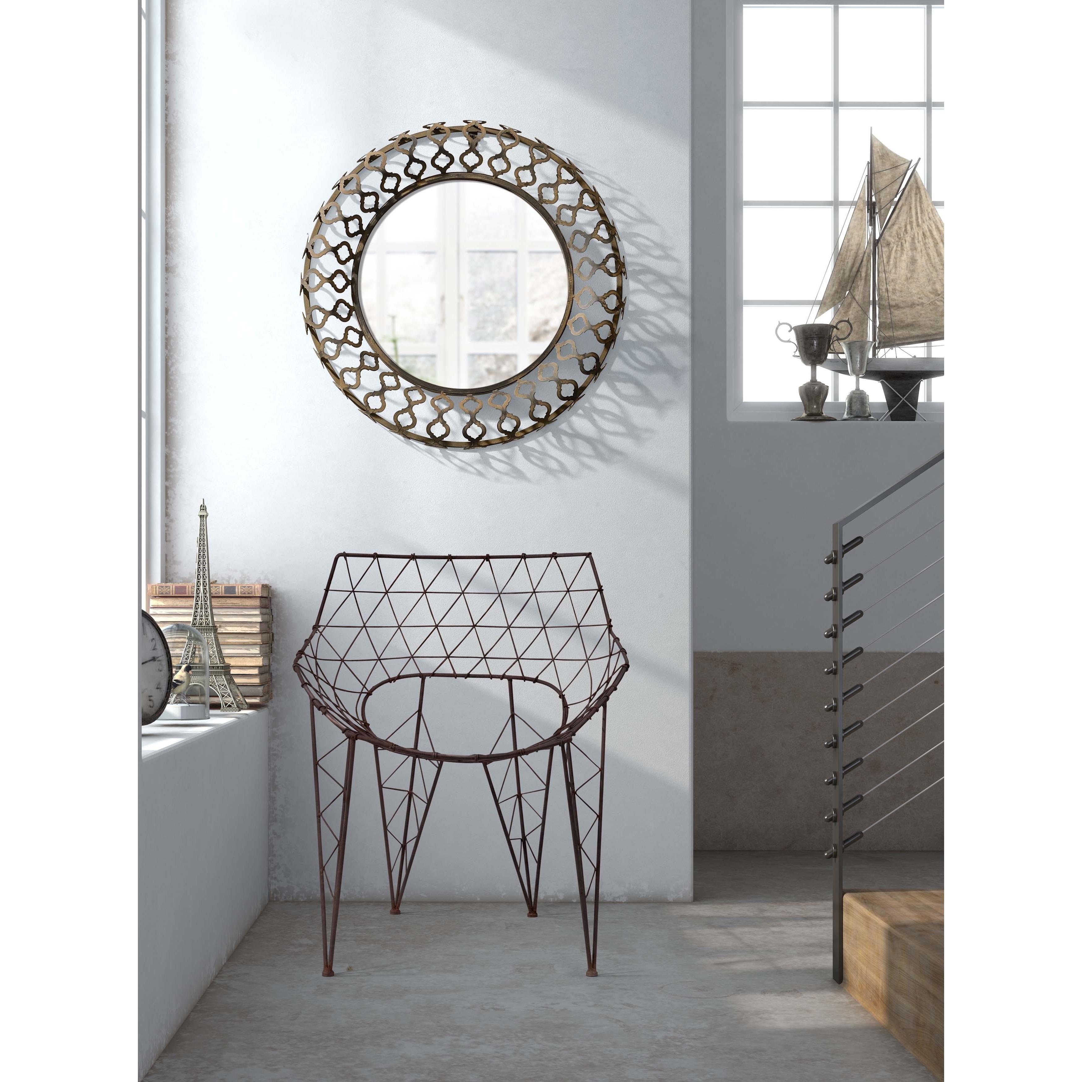 Bass Rusted Metal Frame Circular Mirror