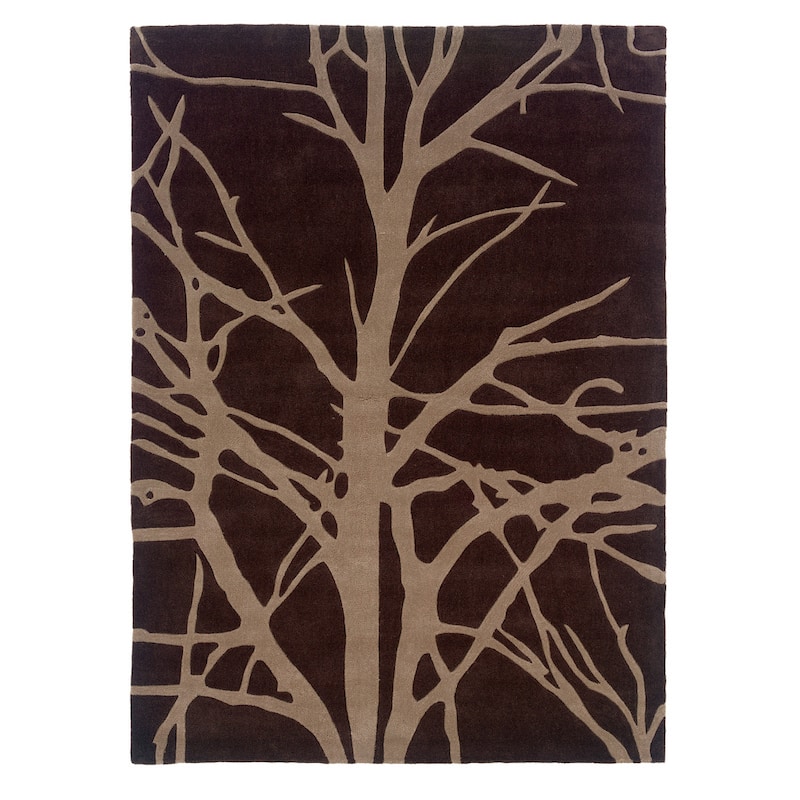 Linon Trio Collection Black/ Tan Tree Silhouette Modern Area Rug - 8' X 10' - Brown