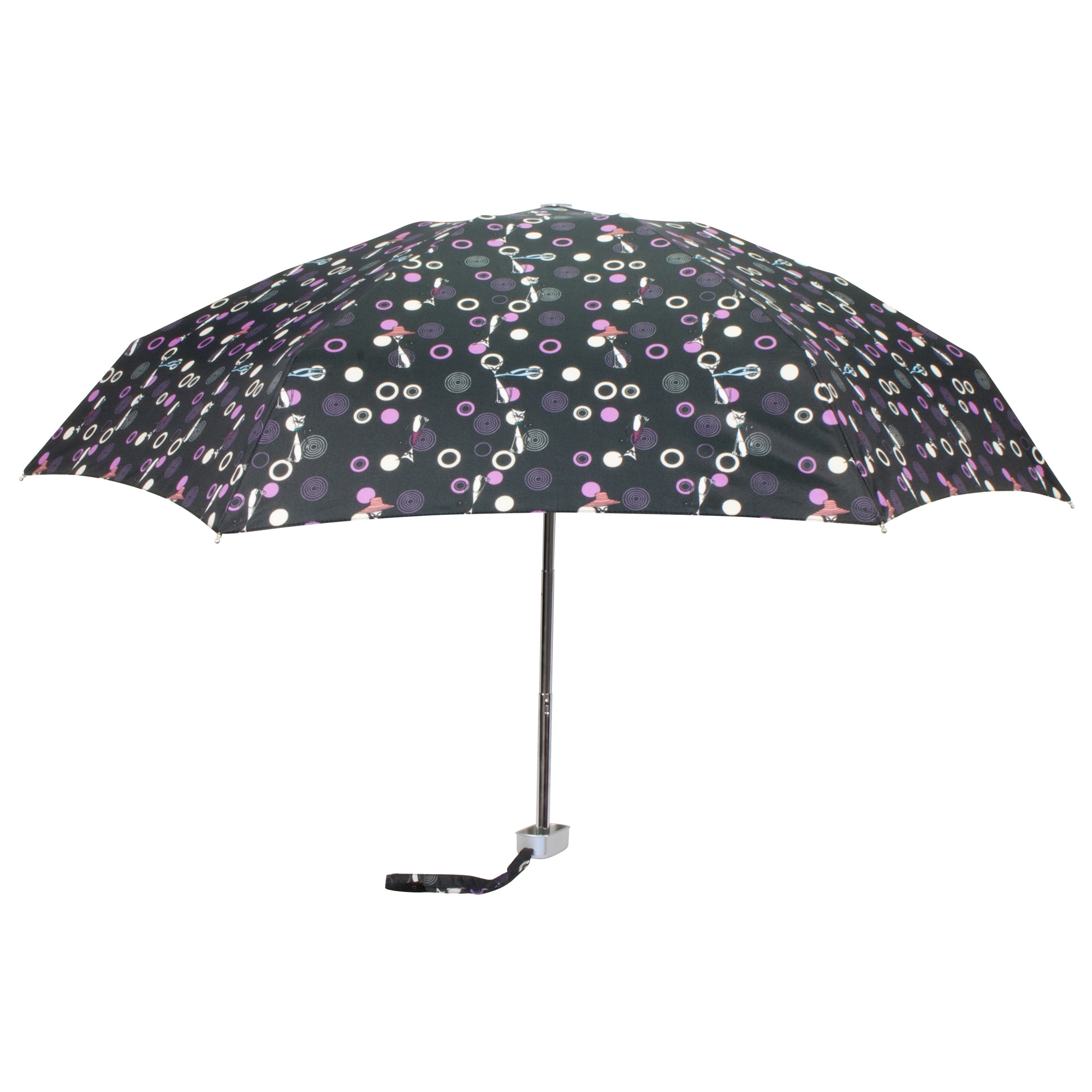 Leighton Genie Ii Black Cat Print Manual Compact Umbrella