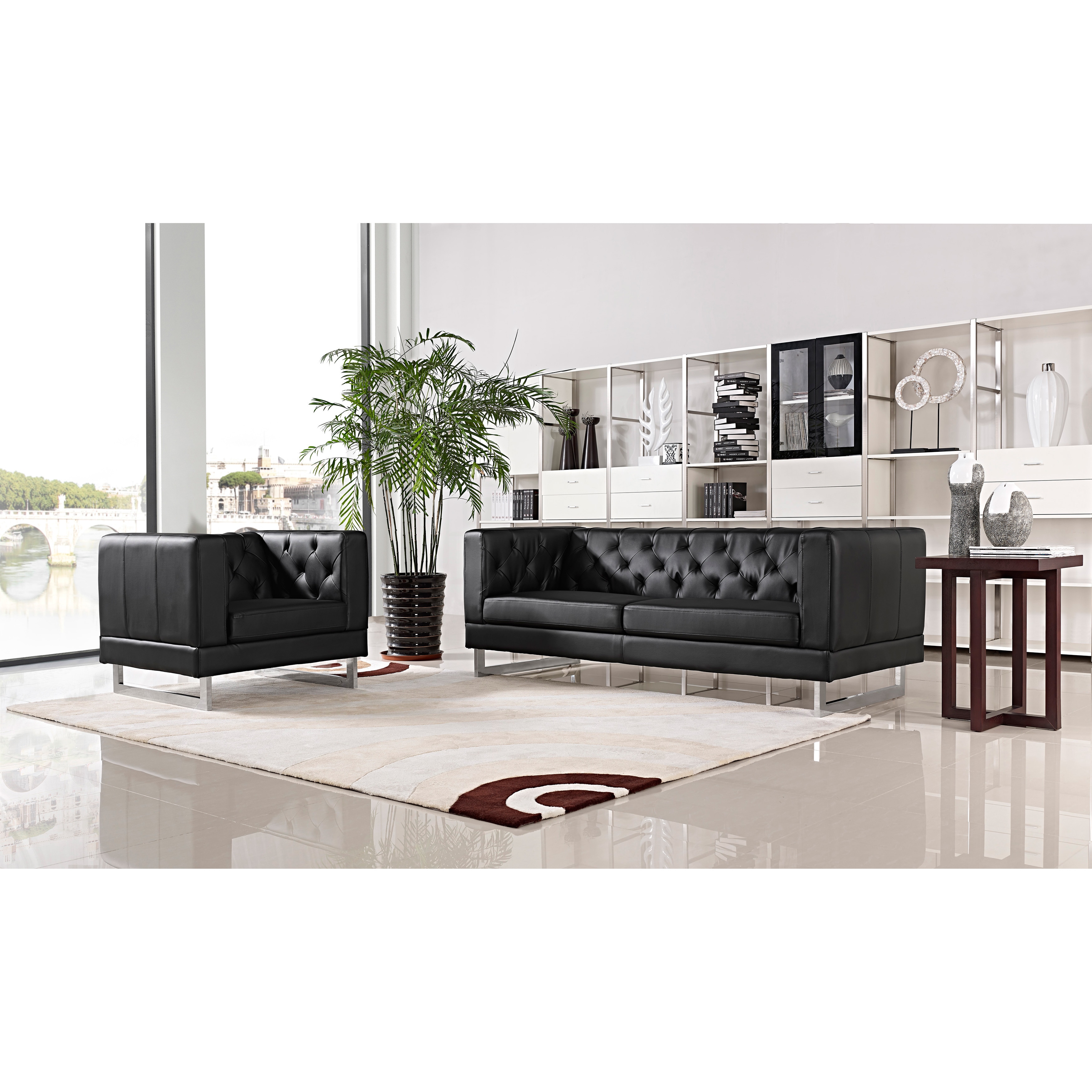 Dg Casa Allegro Black Tufted Sofa And Chair Set