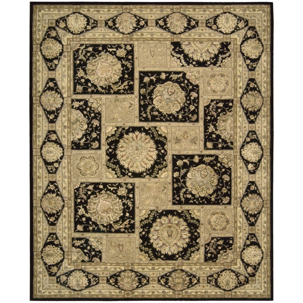 Floral 3000 Black Squares Wool Area Rug (86 X 116)