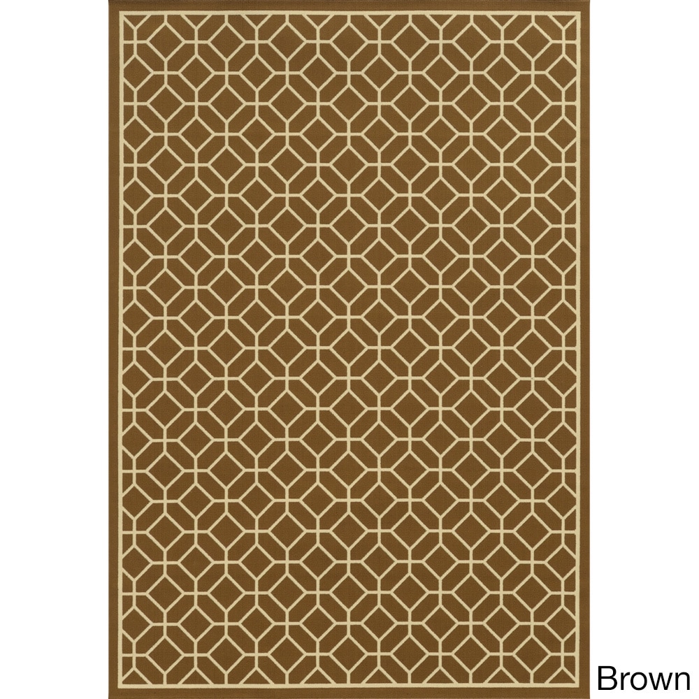 Indoor/ Outdoor Geometric Tile Polypropylene Rug (53 X 76)