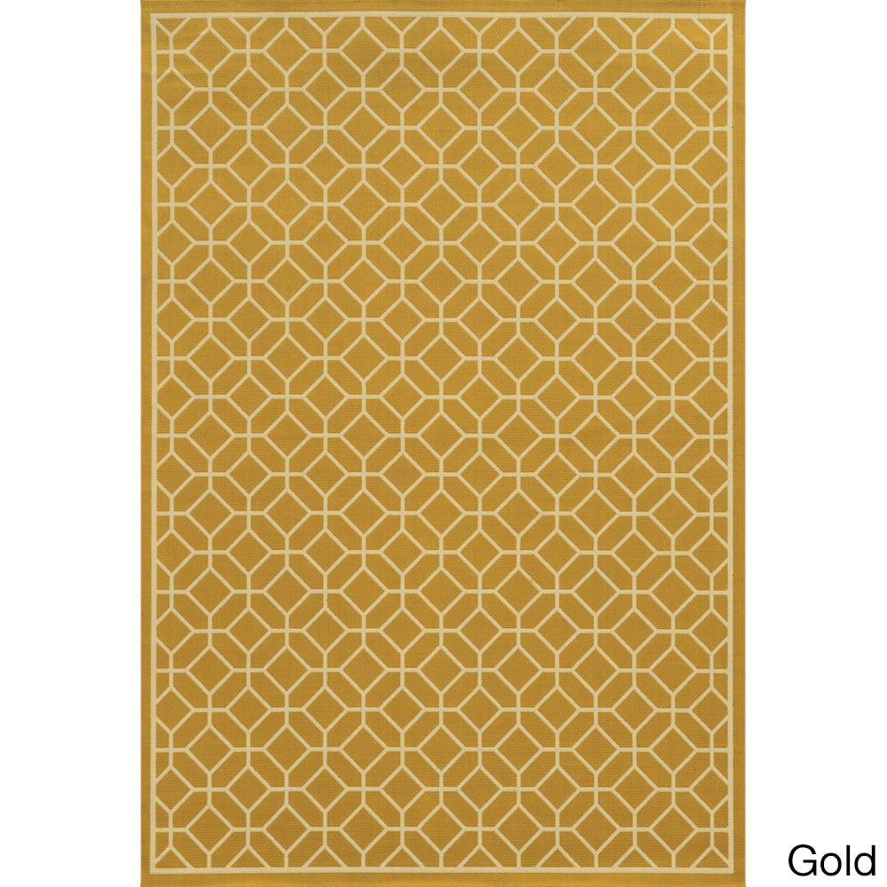 Indoor/ Outdoor Geometric Tile Polypropylene Rug (53 X 76)