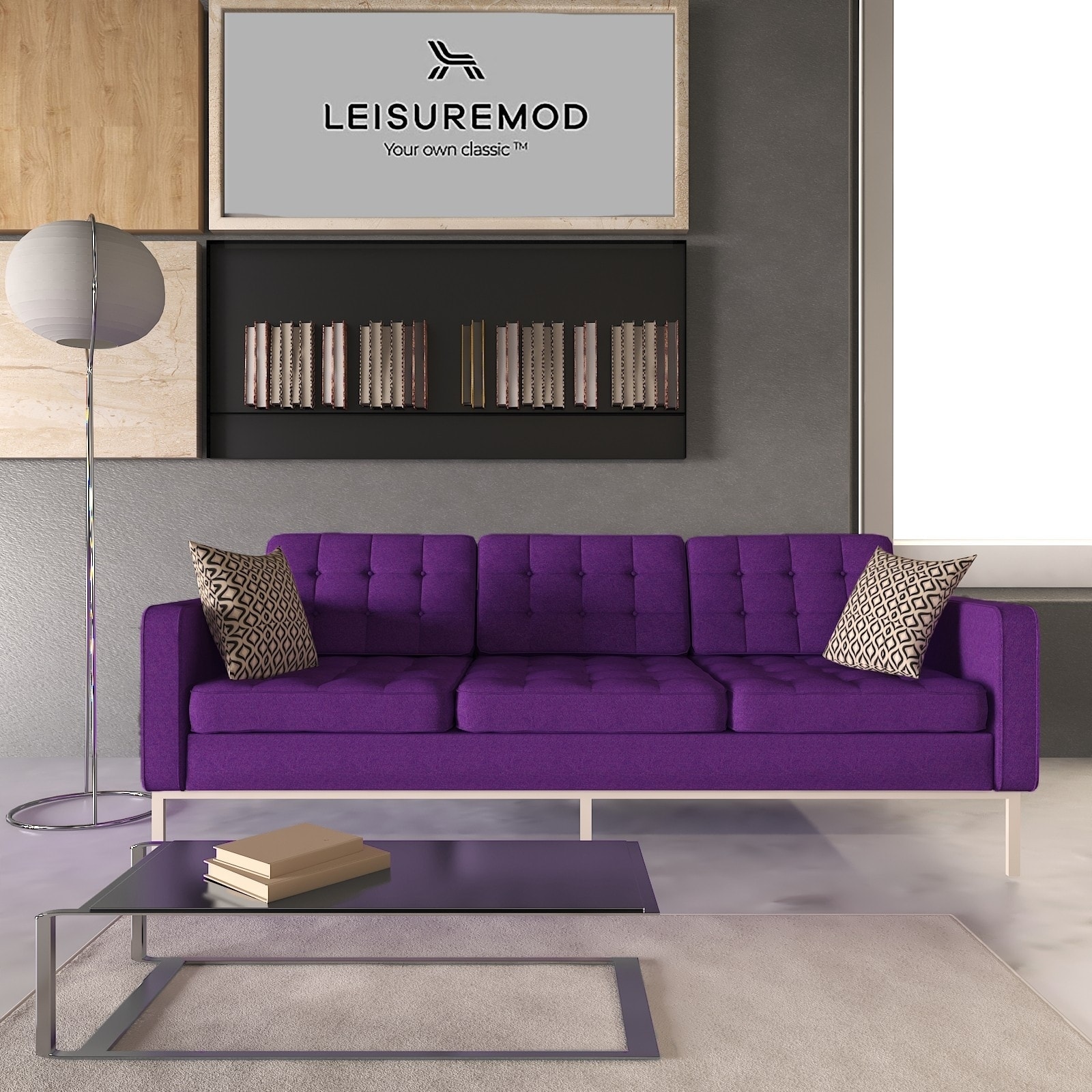 Lorane Modern Style Purple Wool Button tufted Sofa