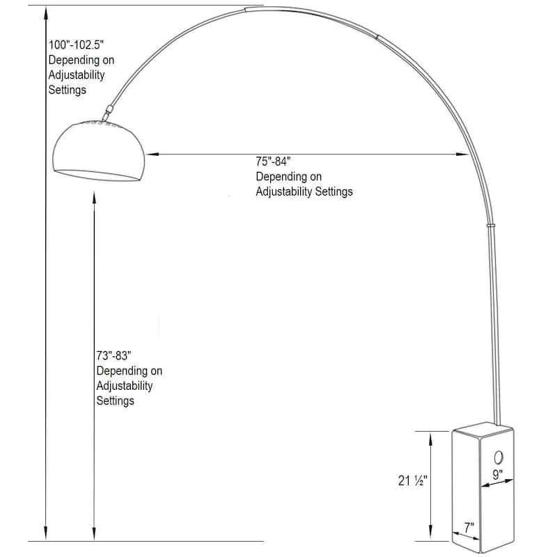 LeisureMod Lenox Arch Mid-Century Modern White Marble Base Floor Lamp