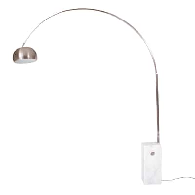 LeisureMod Lenox Arch Mid-Century Modern White Marble Base Floor Lamp