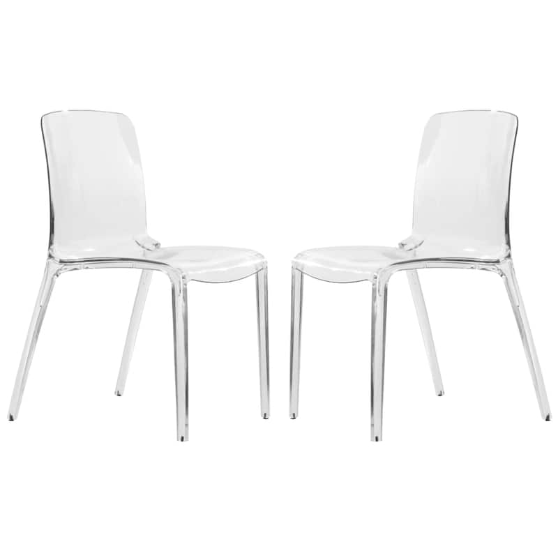 Stackable Plastic Dining Chair Set of 2 Modern Full Back Acrylic Transparent Side Chair - Clear