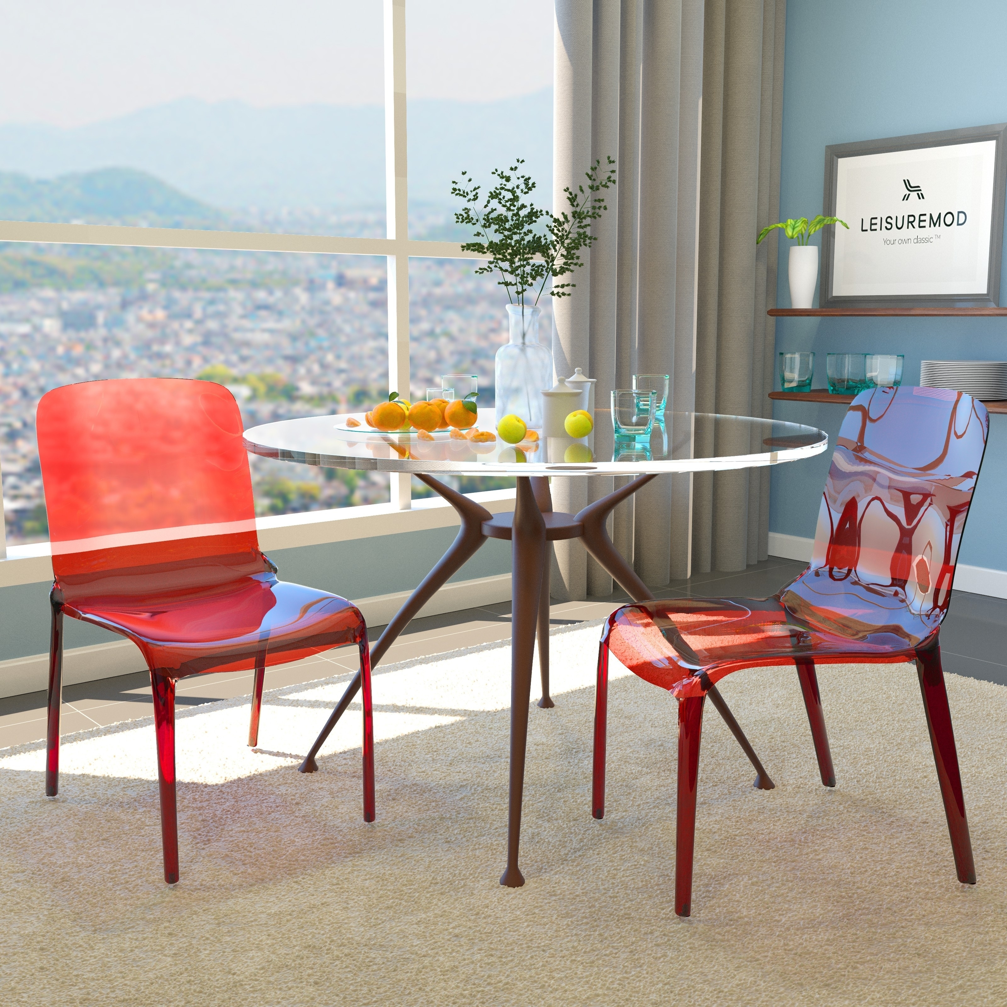 Laos Tranparent Red Modern Dining Chair (set Of 2)