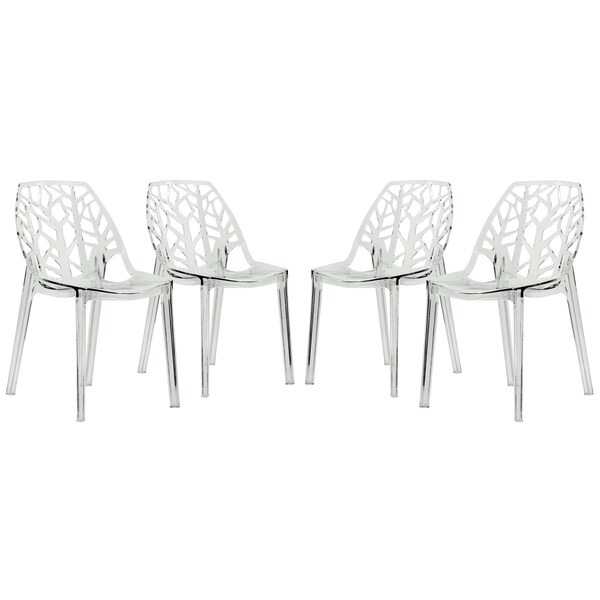 Shop LeisureMod Modern Flora Clear Cutout Plastic Dining Chairs (Set of 4) Free Shipping