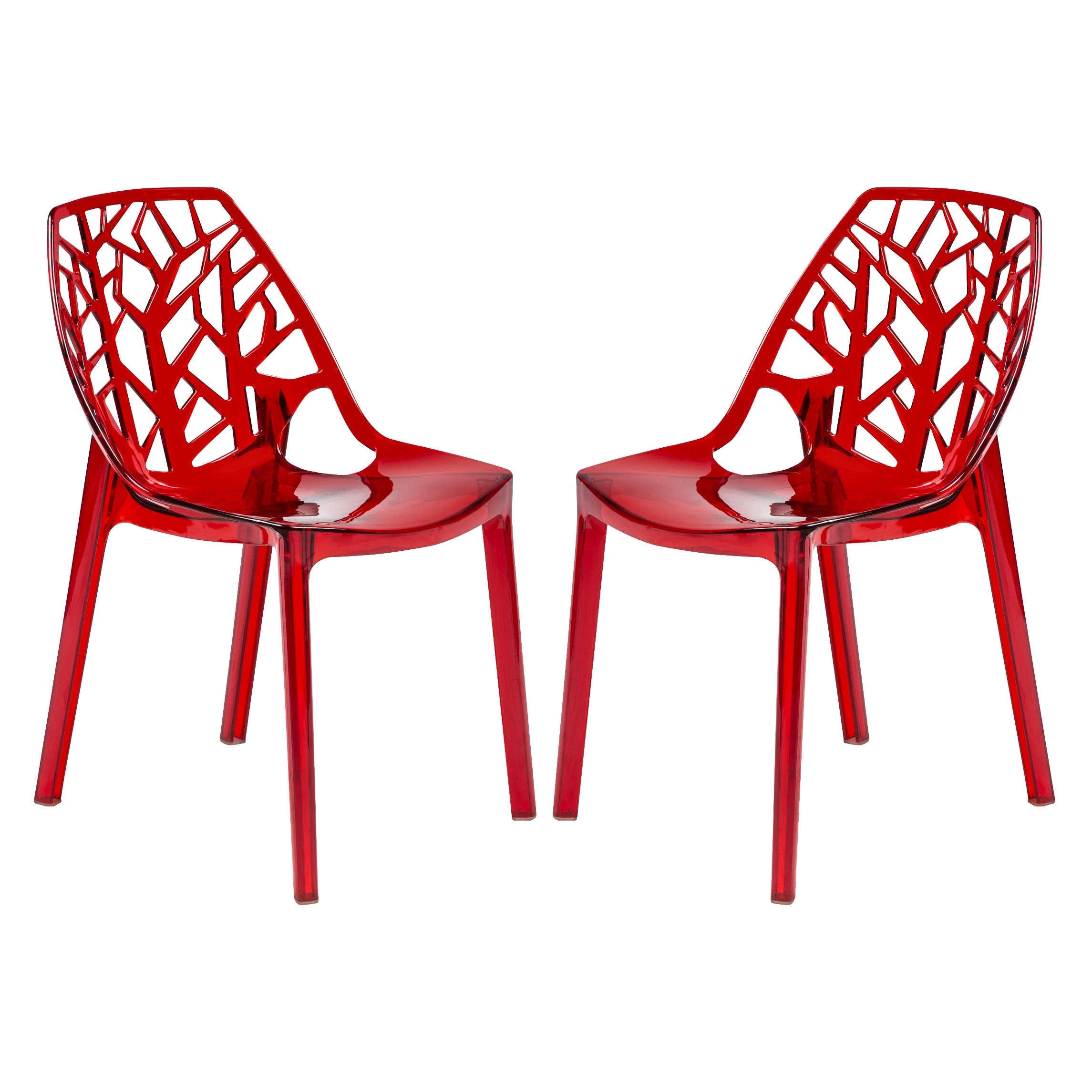 Modern Flora Transparent Red Plastic Dining Chair (set Of 2)