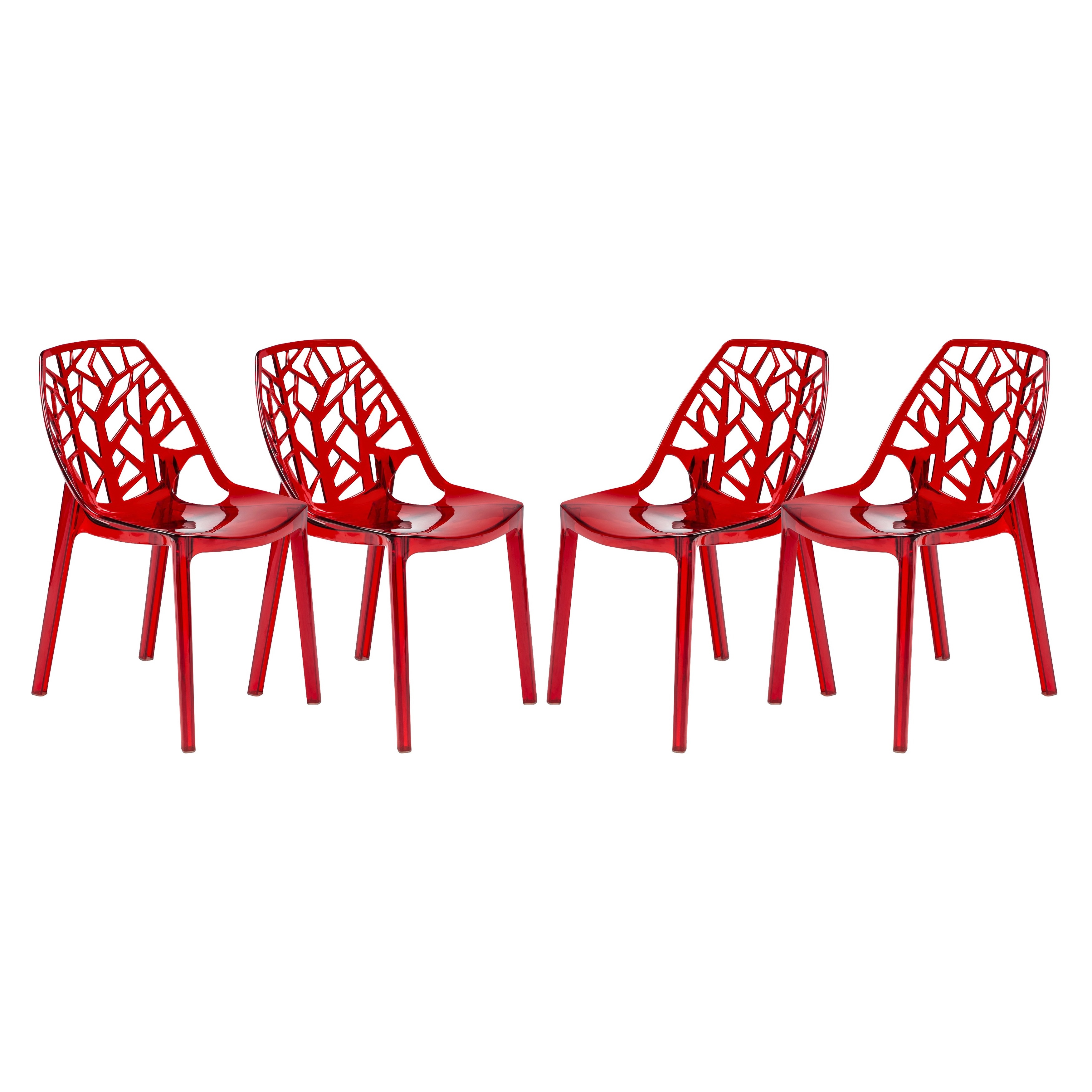 Modern Flora Transparent Red Plastic Dining Chair (set Of 4)