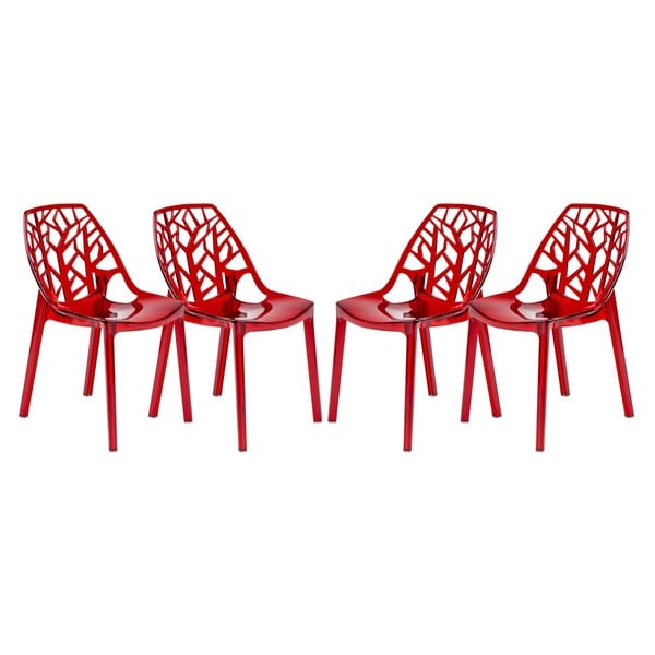 Somette Modern Flora Transparent Red Plastic Dining Chair (Set of 4