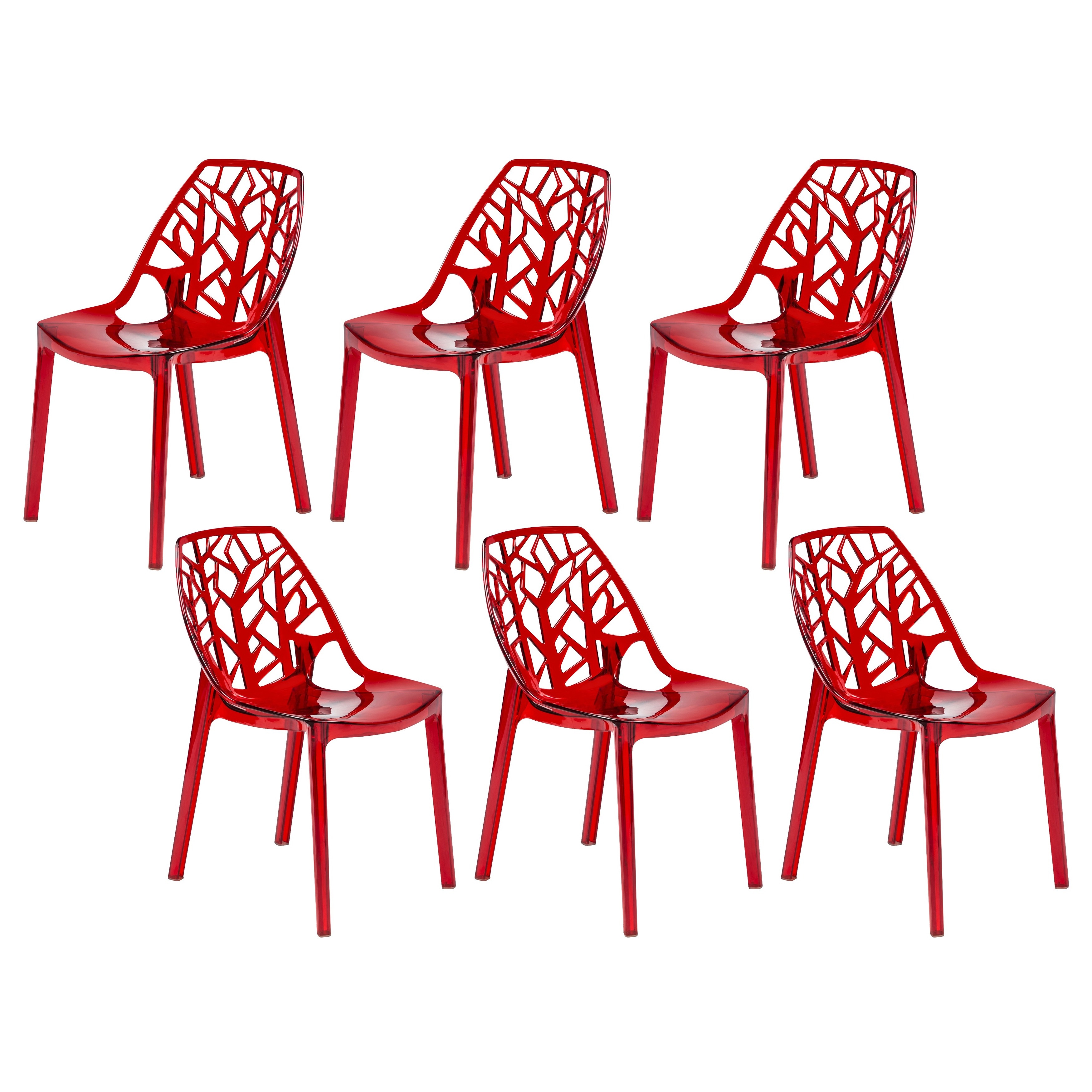 Modern Flora Transparent Red Plastic Dining Chair (set Of 6)