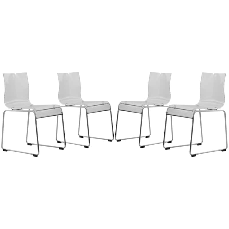 LeisureMod Lima Modern Acrylic Dining Chair with Chrome Base Set of 4