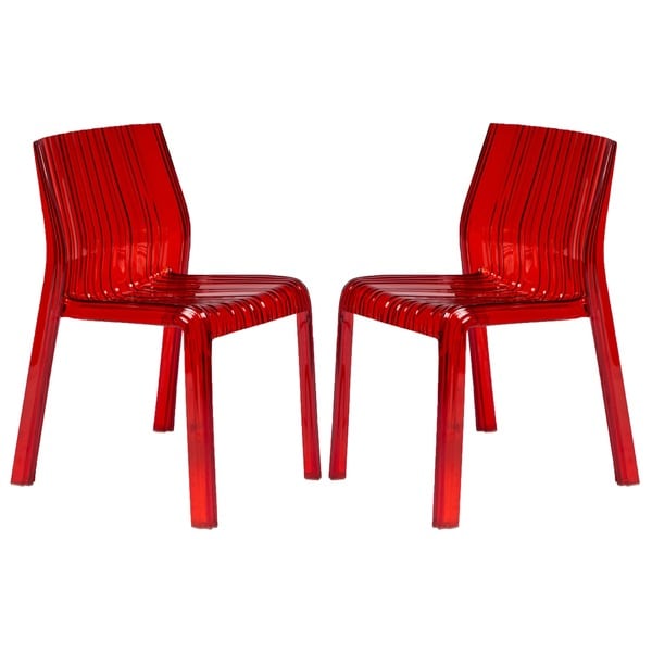 LeisureMod Denville Transparent Red Plastic Dining Accent Chair (Set of 2)