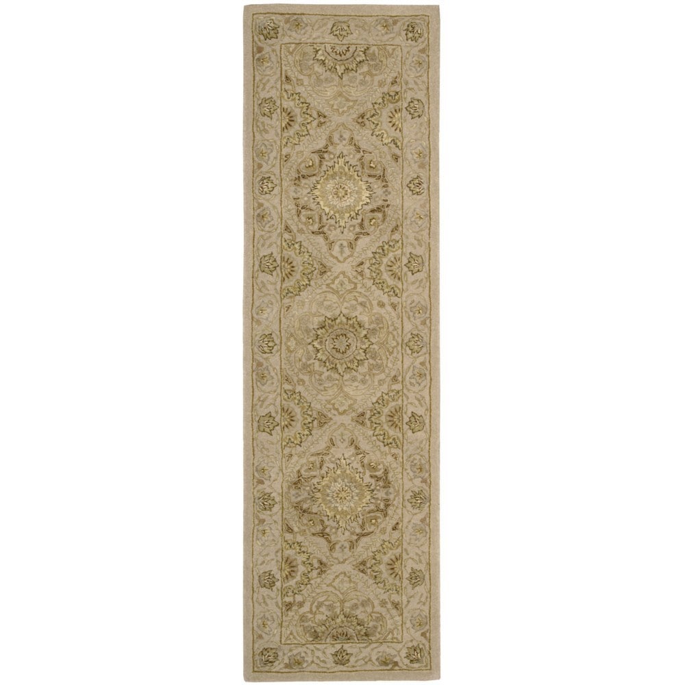 Floral Squares 3000 Beige Wool Runner Rug (23 X 8)