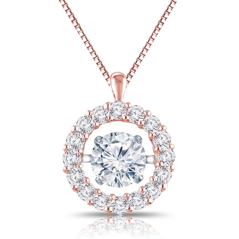 Auriya 'Dancing Stone' 14k Gold 1ct TDW Diamond Pendant Necklace - Rose