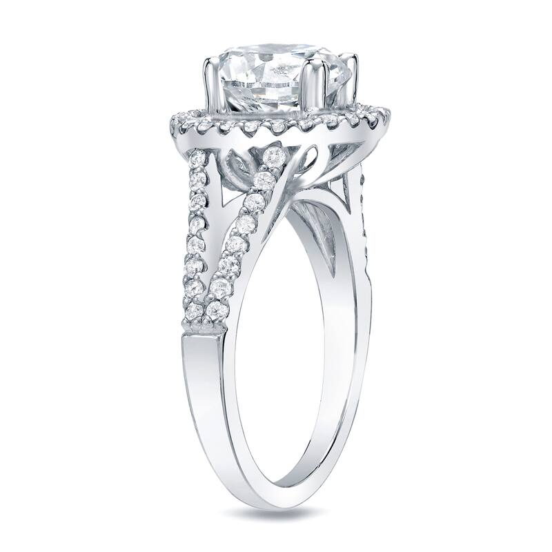 Auriya 14k Gold Halo Diamond Engagement Ring 1 3/4ctw Certified