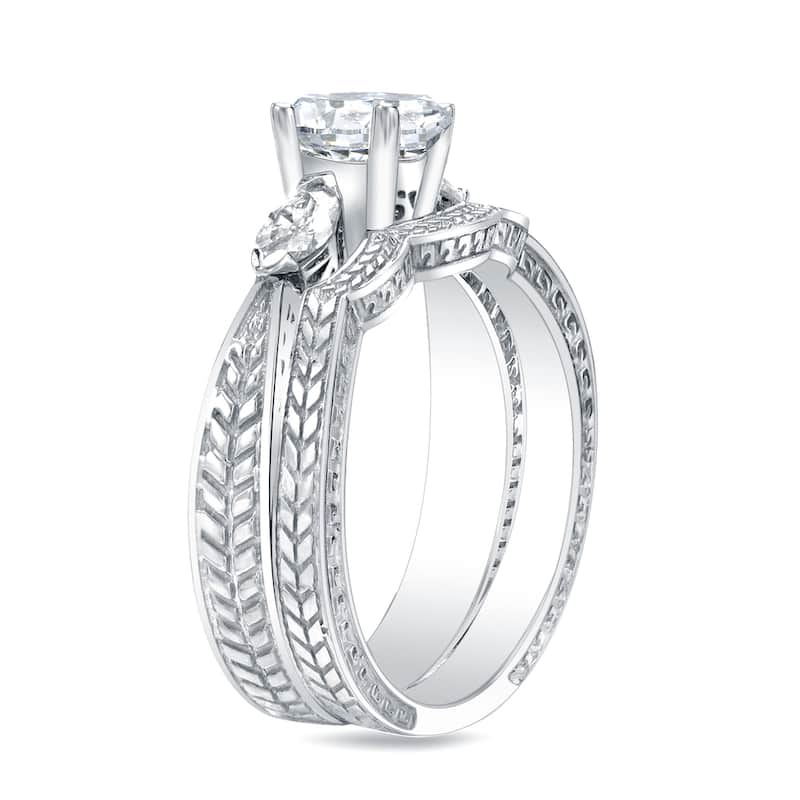 Auriya 14k Gold 4/5ctw Vintage 3-stone Diamond Engagement Ring Set