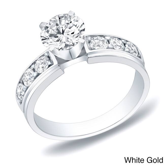 Auriya 14k Gold 1 carat TW Classic Round Diamond Engagement Ring H-I, SI1-SI2 - 4 - White