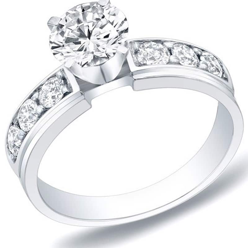 Auriya 14k Gold 1 carat TW Classic Round Diamond Engagement Ring H-I, SI1-SI2 - 10 - White