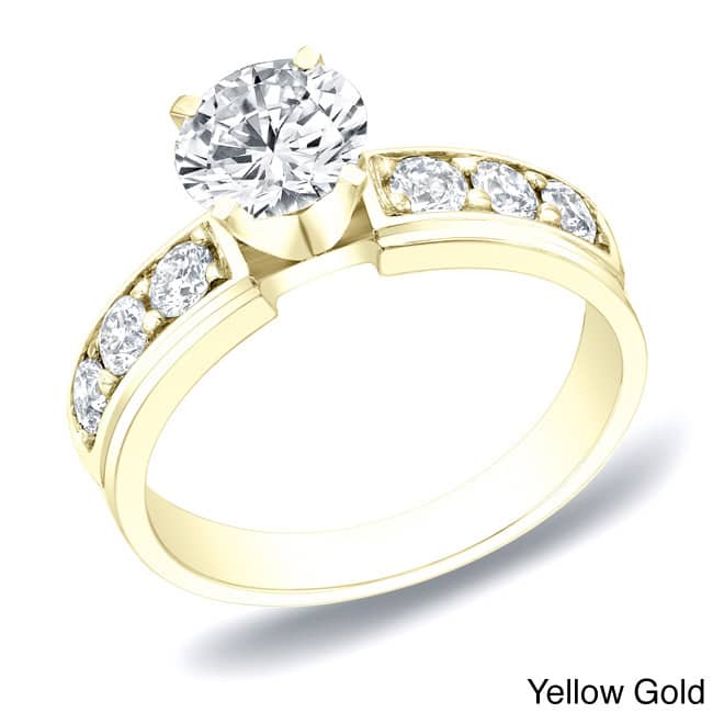 Auriya 14k Gold 1 carat TW Classic Round Diamond Engagement Ring H-I, SI1-SI2 - 4 - Yellow