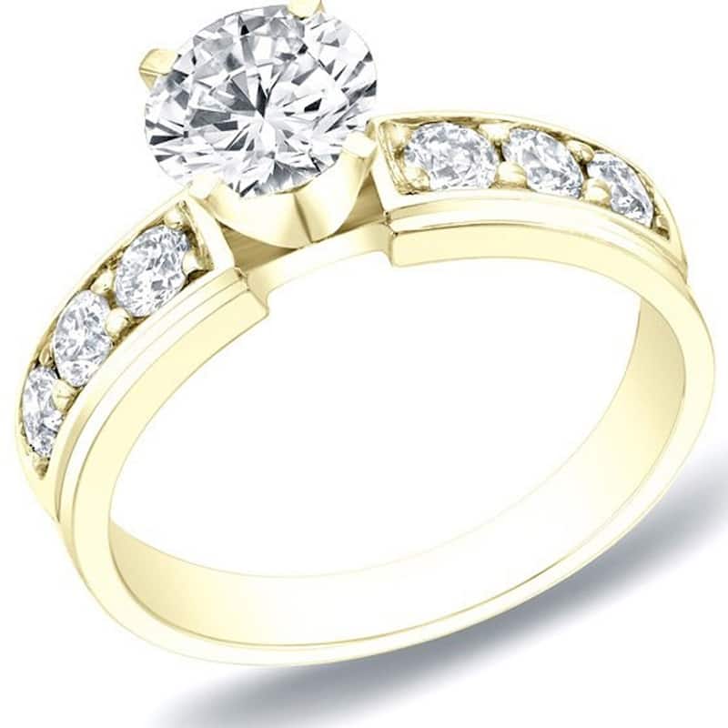 Auriya 14k Gold 1 carat TW Classic Round Diamond Engagement Ring H-I, SI1-SI2