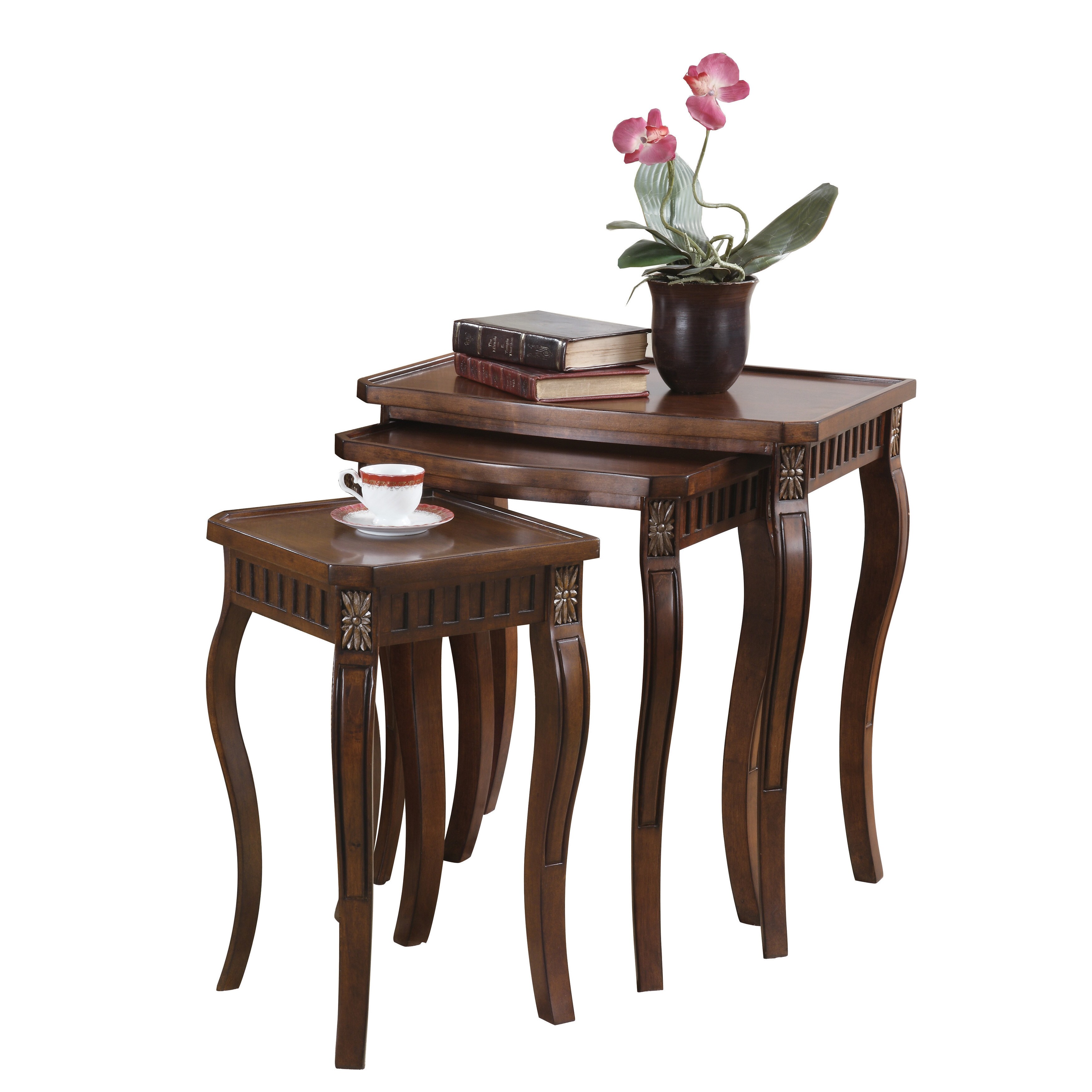 3-piece Warm Brown Curved-leg Nesting Table Set - Overstock Shopping ...