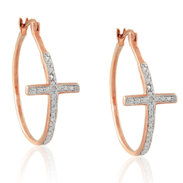 Finesque Diamond Accent Cross Hoop Earrings. Opens flyout.