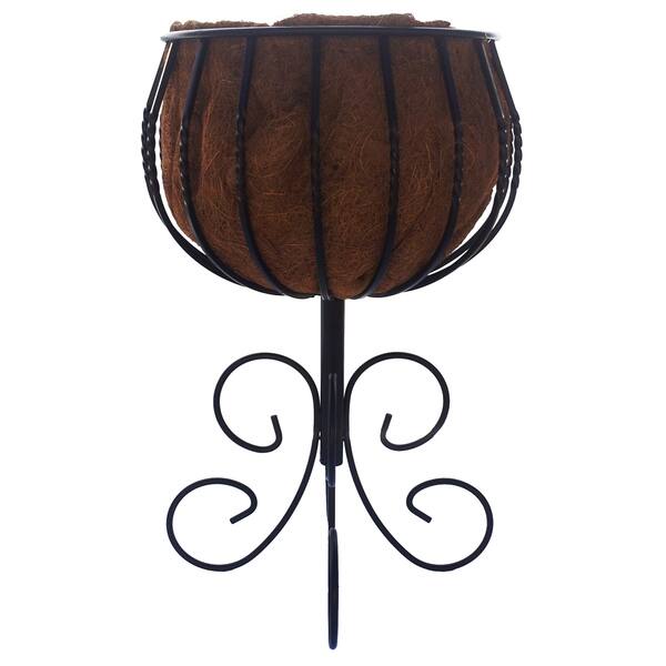 Gardman Blacksmith Black Steel Patio Urn with Coconut Liner Bed Bath
