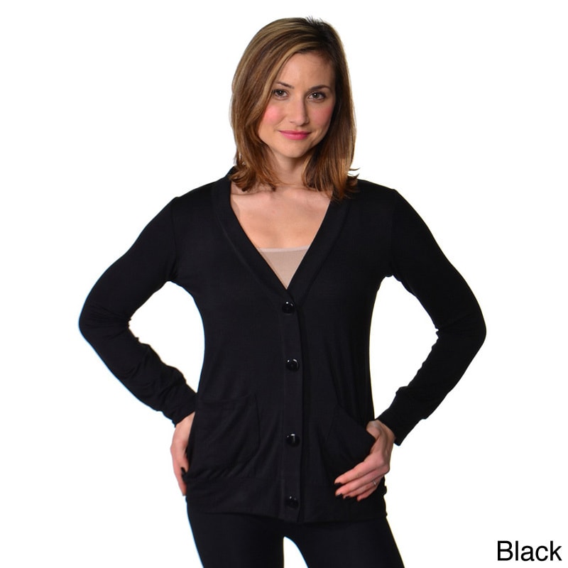24/7 Comfort Apparel Womens Solid Button front Cardigan